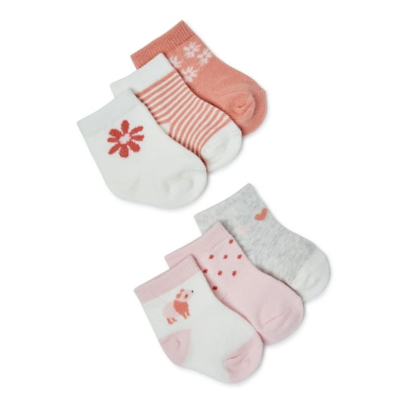 Child Of Mine by Carter's Baby Girls' Flower Crew Socks, 6-Pack, Sizes 0M-12M