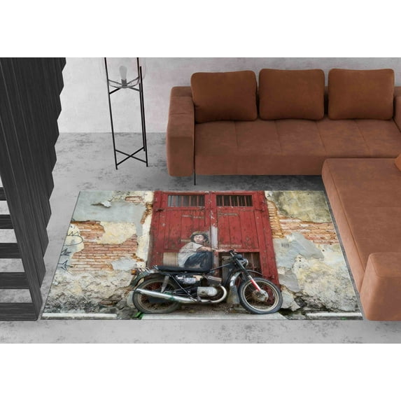 Child On Bicycle Graffiti Rugs, Penang Rugs, Graffiti Rugs, Home Decor Rug, Nursery Rug, Cool Rug, Gift For Her, Bath Rug, Corridor Rug, 2.6'x9.2' - 80x280 cm