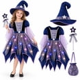 thumbnail image 1 of Child Outfit Sets Girls Witch 4 Light Up Star Witch Dress With Hat Wand Kids Halloween Party Outfit For Party Clothes Sets, 1 of 6