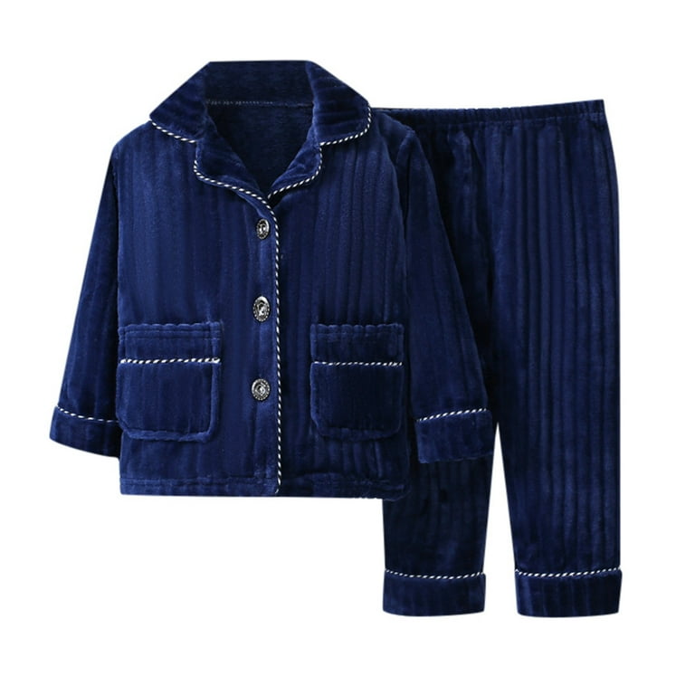 Child Pajama Sets Button Down Long Sleeve Shirt And Long Pants