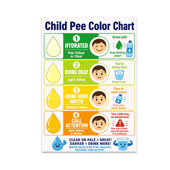 Child Pee Color Chart - Parent Utility Poster - 13x19 Glossy Print