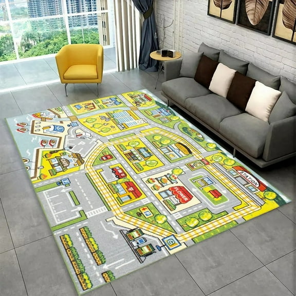Child Playmat Highway City Traffic Playroom Area Rug Large Carpet Rug for Living Room Bedroom r Kids Play Non-slip Floor Mat