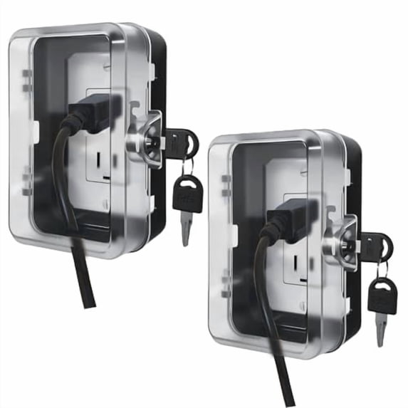 Child Proof Outlet Lock Box with 2 Durable Keys - Heavy Duty Safety Cover for Baby Proofing, Tool-Free Installation, More Space for Large Plugs Universal Fit Socket Protector (2 Pack, Black)