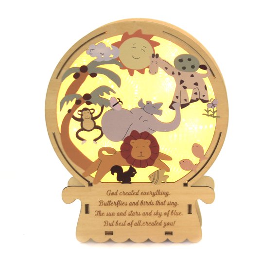 Child Related God Created Everything Wood Lighted Baby Animals 12058