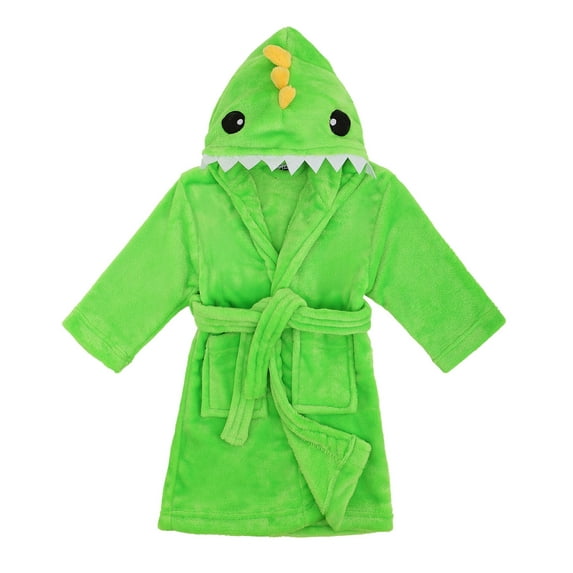Child Robe Animal Plush Soft Hooded Terry Bathrobe Robe,Dino Green,M(4-6 Years)