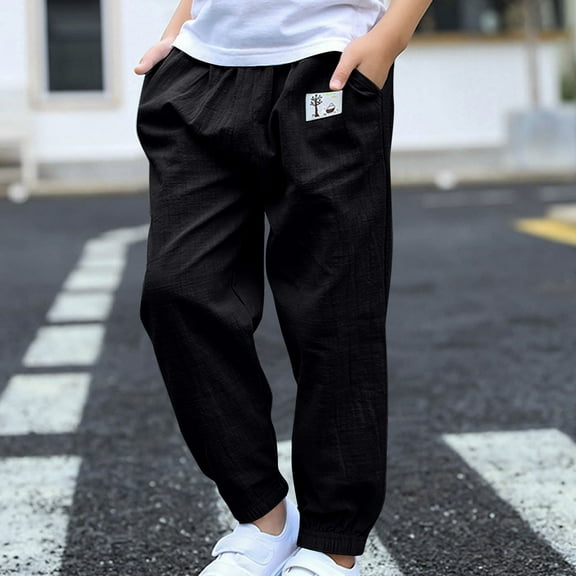 Child'S Cotton Linen Harem Pants,Boys' Pull On Cargo Pants,Casual Loose Fit High Waisted Pants Trousers with Pockets ,Boys Girls Botton Long Pants Denim Cute Full Length Pants Overalls