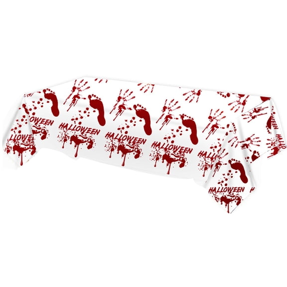 Child Safe Halloween Bloody Handprint Tablecloth Polyethylene Materials Safe Dining Table Cover Decoration