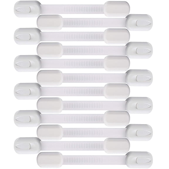Child Safety Cabinet Locks - (12 Pack) Baby Proofing Latches to Drawer Door Fridge Oven Toilet Seat Kitchen Cupboard Appliance Trash Can with 3M Adhesive - Adjustable Strap No Drill No Tool