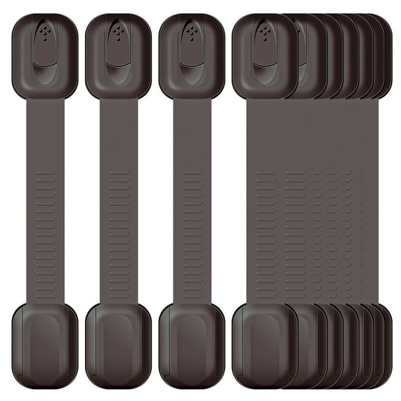 Child Safety Cabinet Locks, (8 Pack) Baby Proofing Latches to Drawer Door Fridge Oven Toilet Seat Kitchen Cupboard Appliance Trash Can with Adhesive - Adjustable Strap No Drill No Tool (Brown)