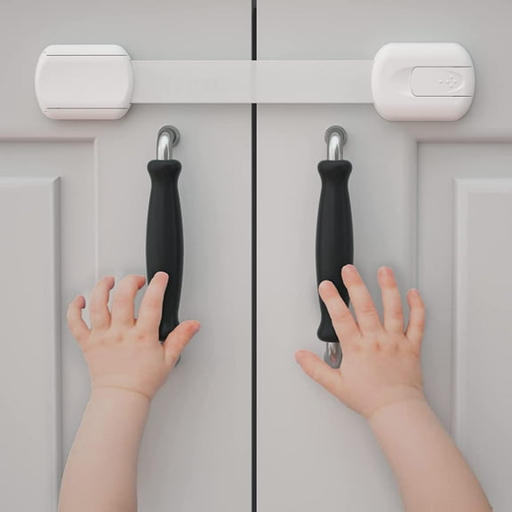 Child Safety Cabinet Locks for Babies (2 Pack) Child Proof Latches for Cabinets and Drawers Doors, Baby Proofing Cabinet Strap Locks for Cupboards, Fridge, Toilet and Closet