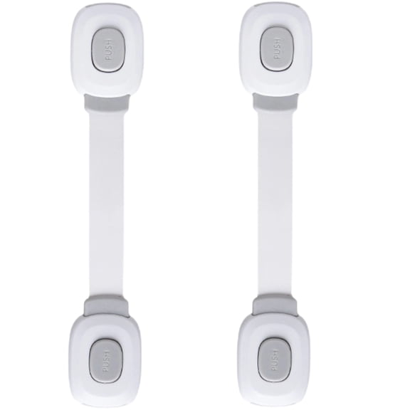 Child Safety Lock for Cabinets and Drawers, Plastic Push Double Button Lock, 2 Pack, 7.56"x1.57", for Fridge & Toilet Light Gray