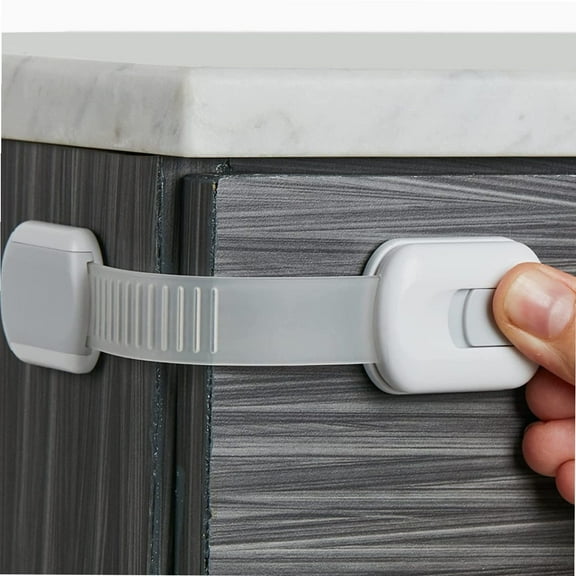 Child Safety Strap Locks (8-Pack) Baby Locks for Cabinets and Drawers, Toilet, Fridge & More. 3M Adhesive Pads. Easy Installation. (White/Gray)