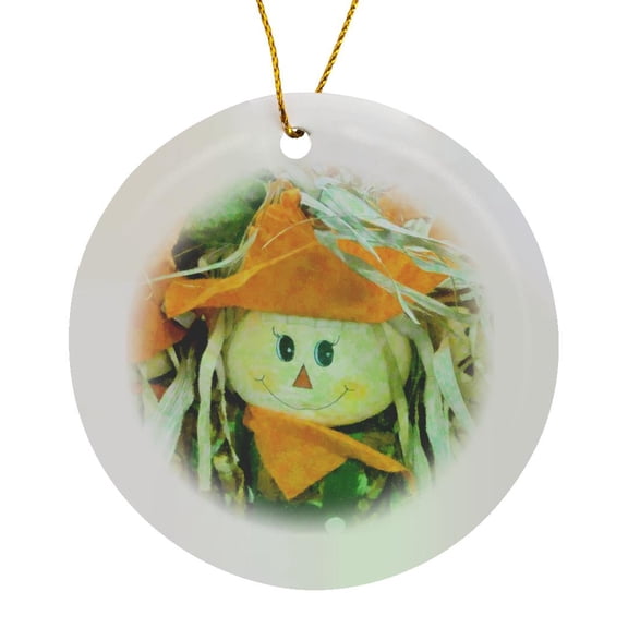 Child Scarecrow In Abatract, Circle Porcelain Ornament