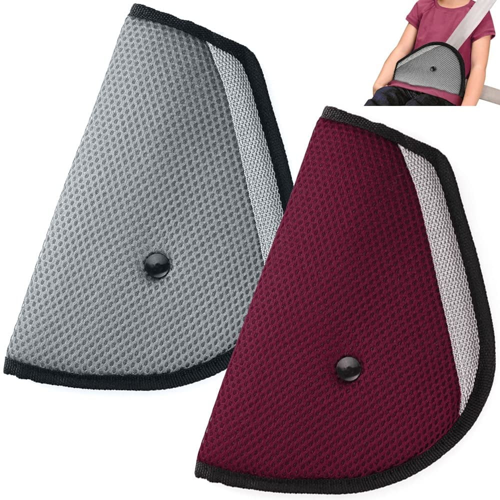 Child Seat Belt Adjuster Set of 2, Child Seat Belt Seat Covers - (Red \u0026 Grey)