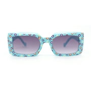 SA106 Child Size Cute Flower Print Girls Rectangle Mod Fashion Sunglasses Blue