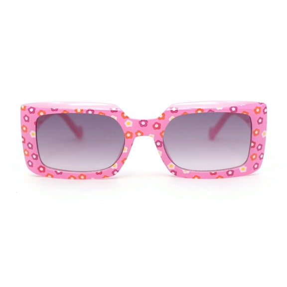 Child Size Cute Flower Print Girls Rectangle Mod Fashion Sunglasses Pink