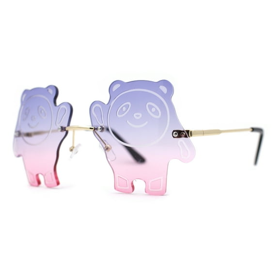 Child Size Kids Panda Bear Rimless Fun Party Shade Sunglasses Gold Purple Pink