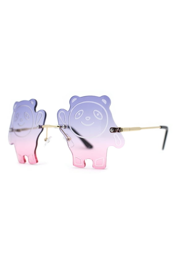 Child Size Kids Panda Bear Rimless Fun Party Shade Sunglasses Gold Purple Pink