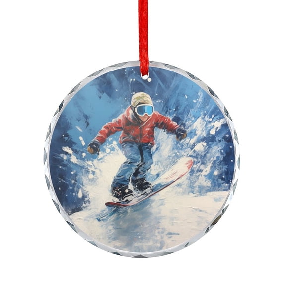 Child Snowboarding Christmas Ornament Snowboarder with Board Crystal Glass Christmas Decor with Holiday Design Hanging Craft Collectibles for Xmas Trees Home Party Gifts
