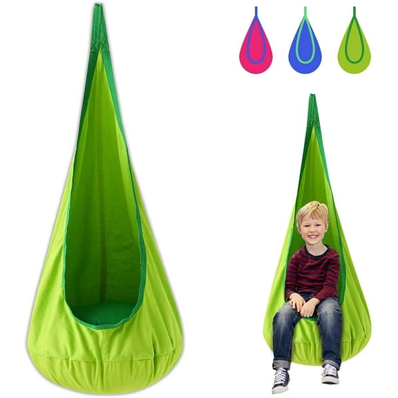 Child Swing Pod Chair 100% Cotton Hammock Pod with Durable Air Cushion , Hanging Seat Nook Tent Strong Hammock Nest for Indoor and Outdoor Reading Book Rest(Blue),Green,F121323