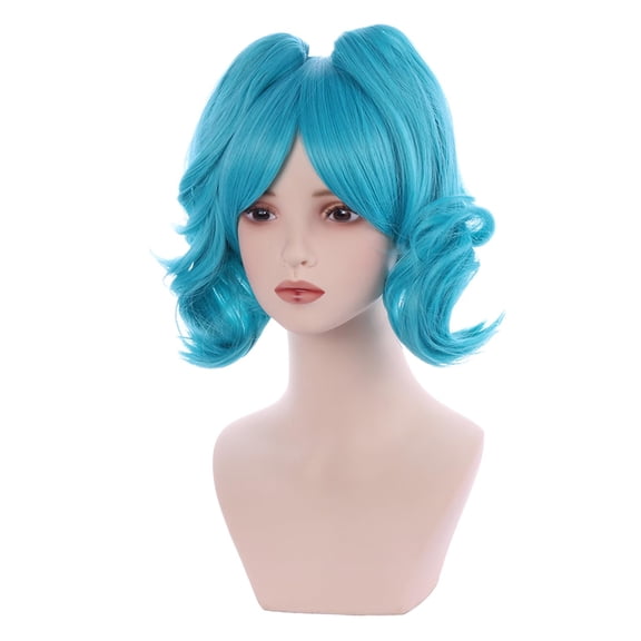 Child Teal Blue Pigtail Wig Girls Short Blue Green Ponytail Wig