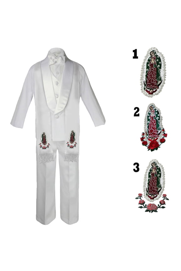 Child Teen Boy Formal Baptism Satin Shawl Lapel Tuxedo White Suit Stole Sm-20