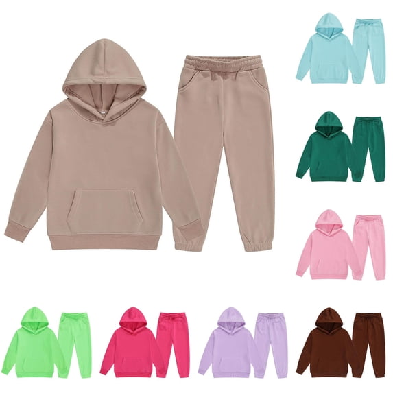 Child Toddler Boys Girls Long Sleeve Solid Warm Hoodie Pullover Tops Pants Kids Outfits Sweat Suit