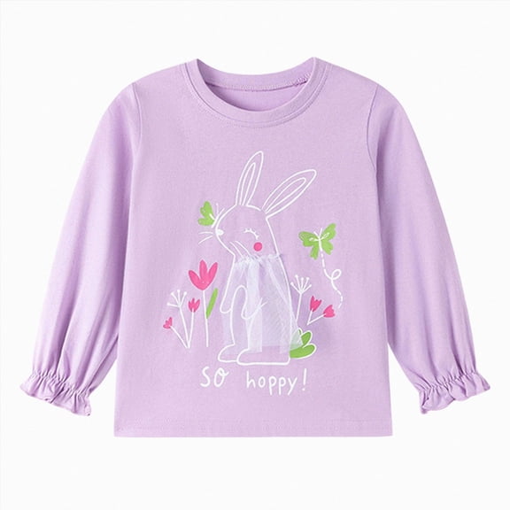 Child Toddler Kids Girls Long Sleeve Shirts Fall Clothes Crewneck T-Shirt with Cute Graphic Print Top for 2T 3T 4T 5T 6T 7T Girls Shirts