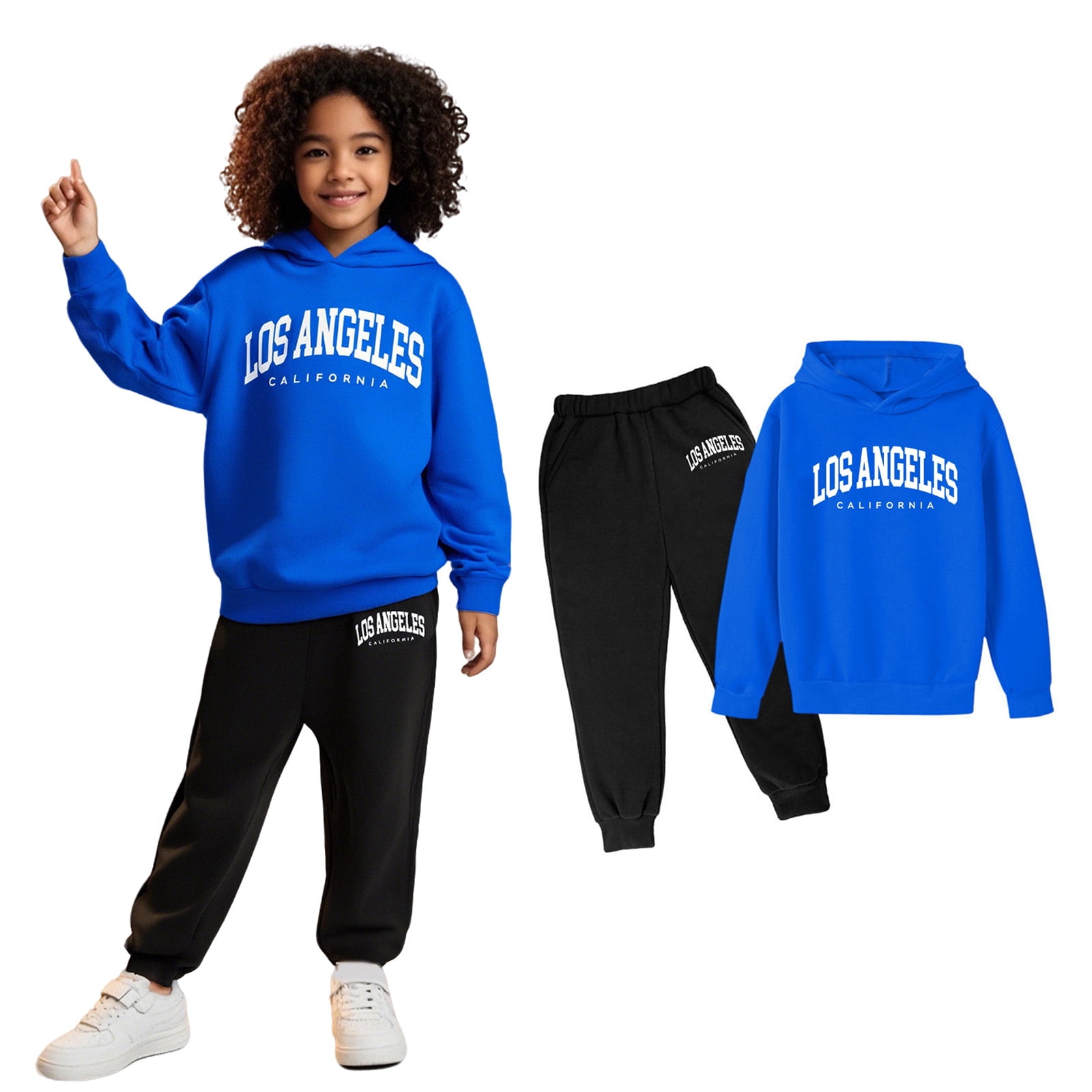 Kids Navy Blue Hooded Tracksuit Set – Cute Cat Face Hoodie with Jogger Pants