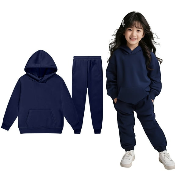 Child Tracksuit Athletic Sweatsuits Sets 2 Piece Long Sleeve Navy Sweatshirt Leggings Pants Fall Winter Clothes Girls Sets6-7 Years