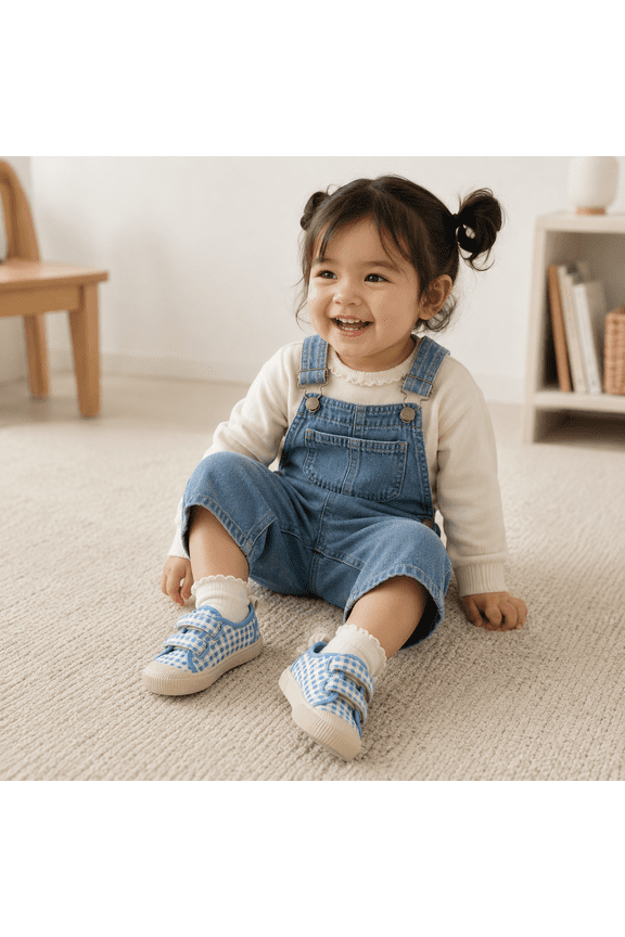 Child Unisex Parker Hook and Loop Shoes Light Blue Gingham Size 10