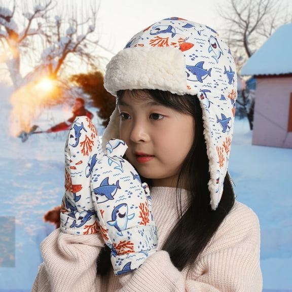 Child Winter Hat Set, Soft Warm Children Beanie Cap with Neck Warmer and Gloves, Kids Hat & Mittens Set Ski Warm Set Outdoor Earmuffs for Baby Childrens Girls Boys