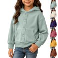 thumbnail image 1 of Child Winter Jacket Girl Dqueduo Boys And Girls Button Down Hooded Fleece Long Sleeve Pocket Casual Coat Jacket Green 5-6 Years, 1 of 10