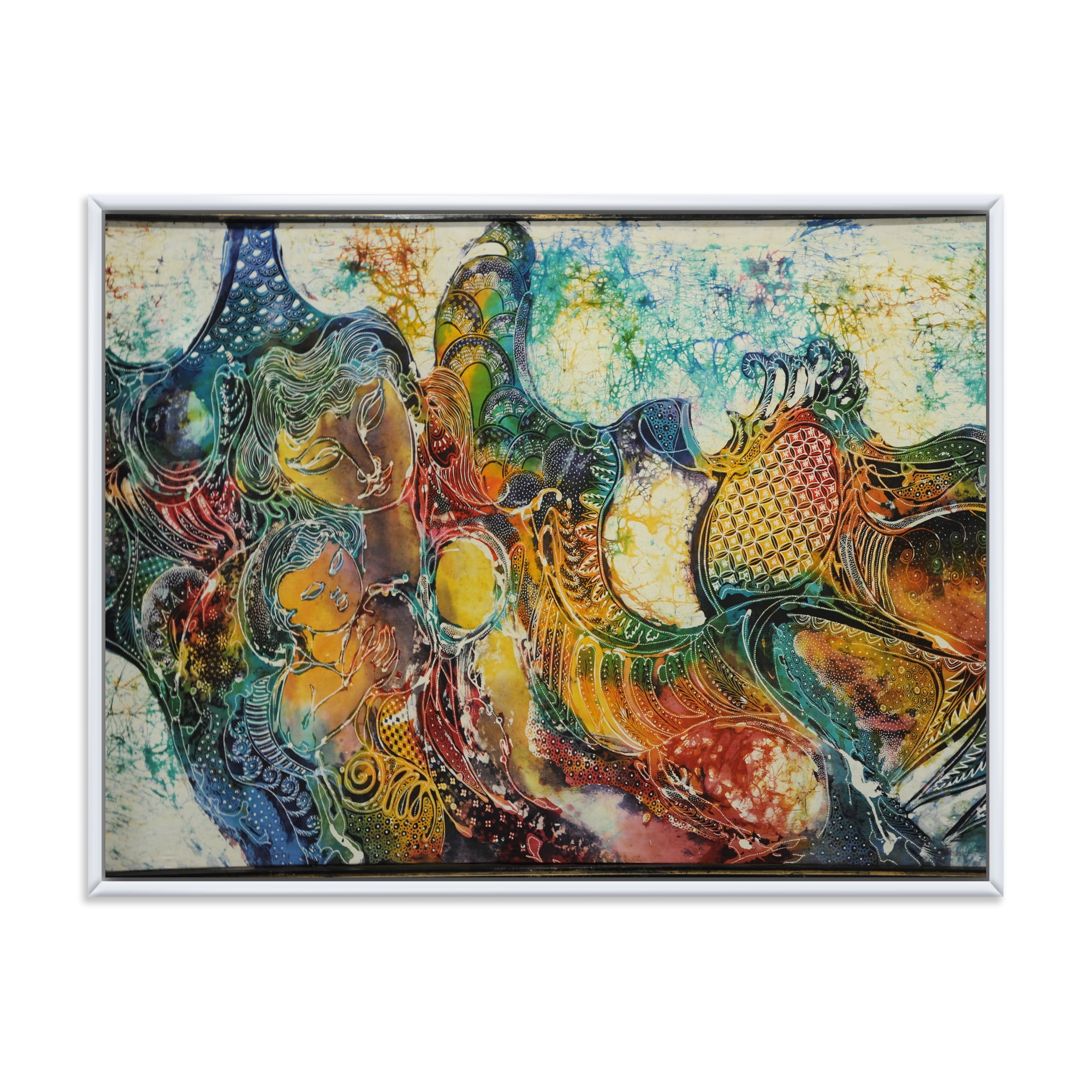 Child With Mother With Batik 20 in x 12 in Framed Painting Canvas Art Print, by Designart