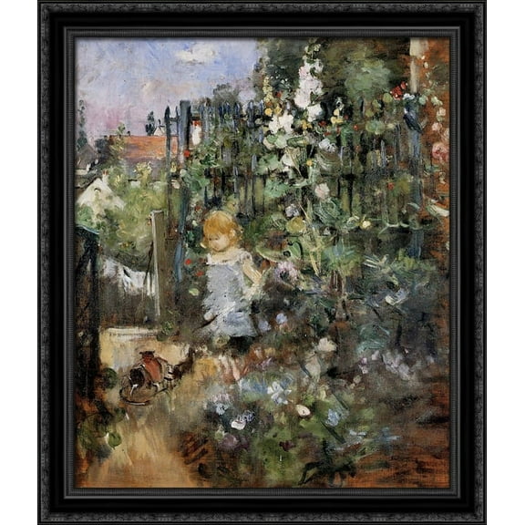Child in the Rose Garden 28x32 Large Black Ornate Wood Framed Canvas Art by Berthe Morisot