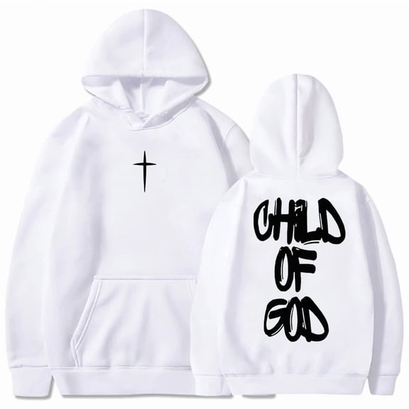 Child of God Jesus Faith Christian Hoodies Winter Warm Fleece Hooded Sweatshirt Letter Graphic Printing Pullover