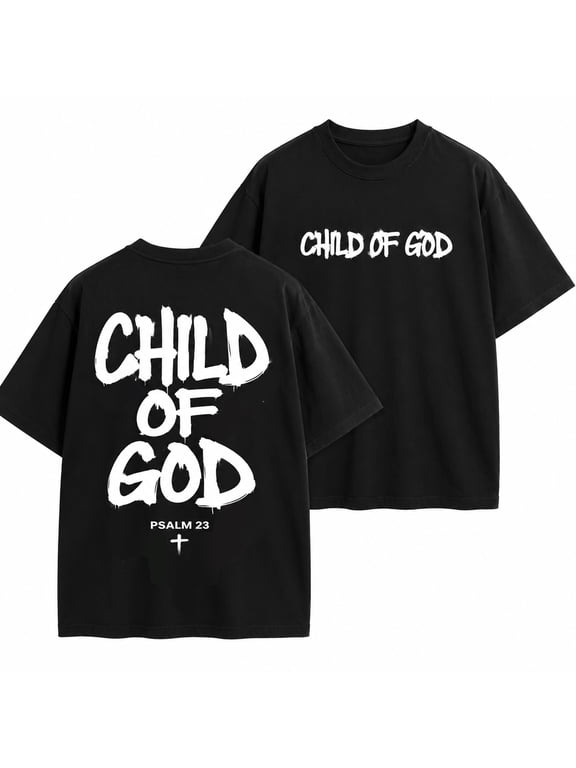 Child of God Psalm 23 Front and Back Print Cotton T-Shirt Christian Faith Tee