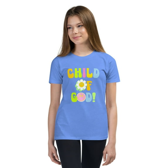 Child of God Shirt for Boys & Girls – Faith-Based Christian Tee, Inspirational & Comfortable Youth Short Sleeve T-Shirt (Heather Columbia Blue, S)