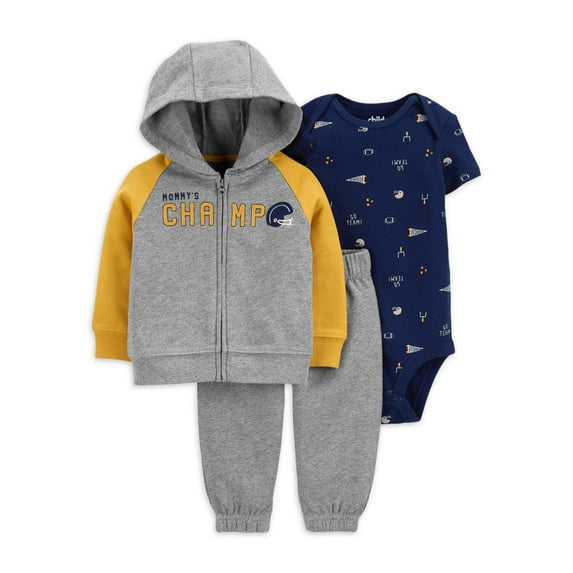 Child of Mine by Carter's Baby Boy Hooded Terry Cardigan and Pant 3pc Outfit Set