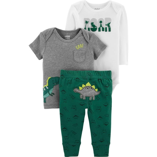 Child of Mine by Carter's Baby Boy Outfit Long Sleeve Bodysuit, T-Shirt & Pants, 3-Piece
