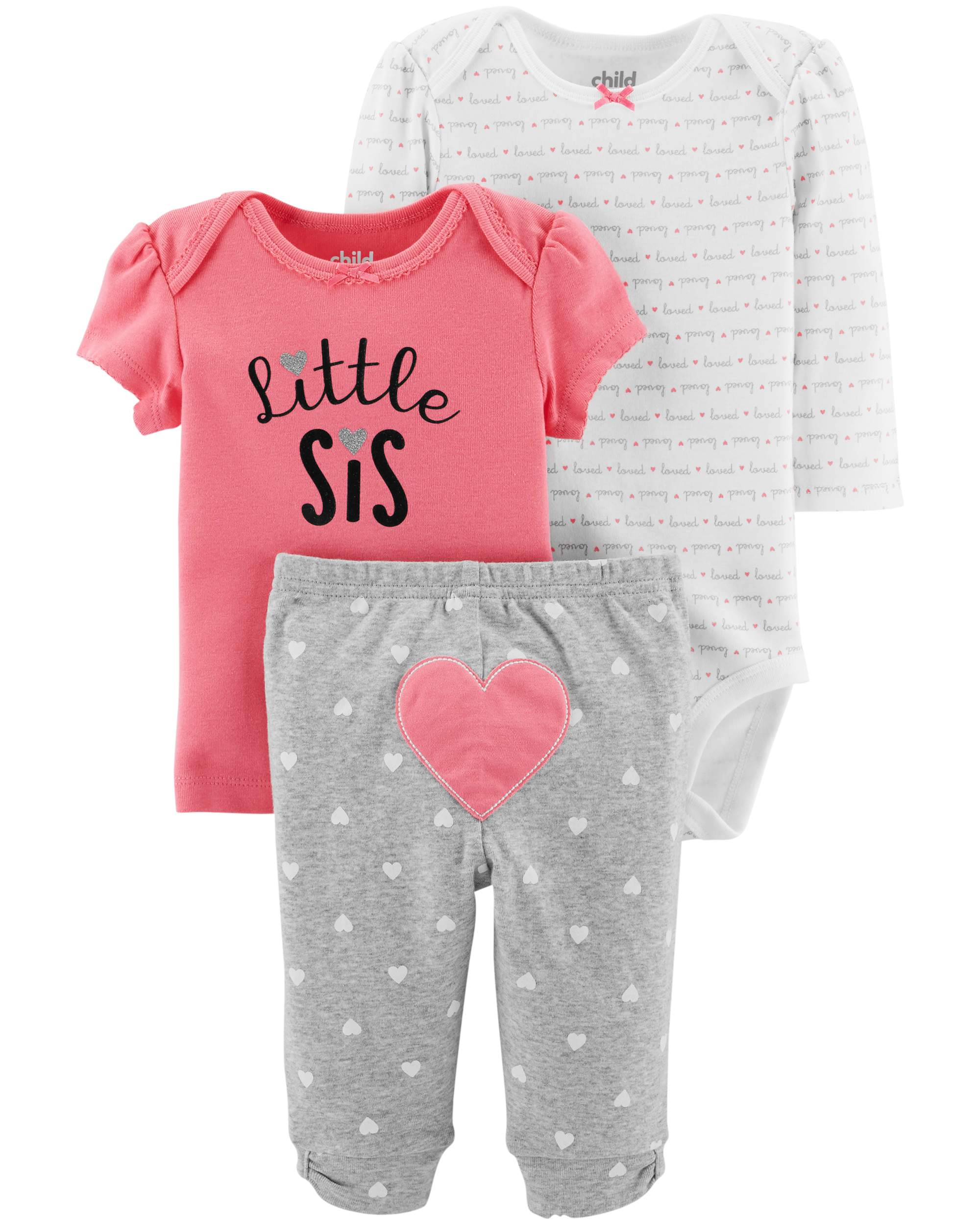 Child of Mine by Carter's Baby Girl Outfit Long Sleeve Bodysuit, T-Shirt & Pants, 3-Piece - image 1 of 4