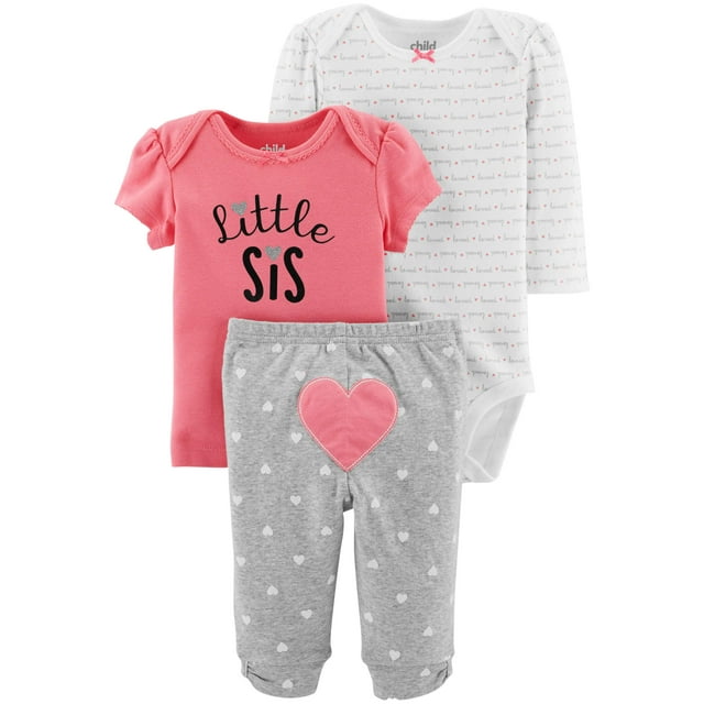 Child of Mine by Carter's Baby Girl Outfit Long Sleeve Bodysuit, T-Shirt & Pants, 3-Piece
