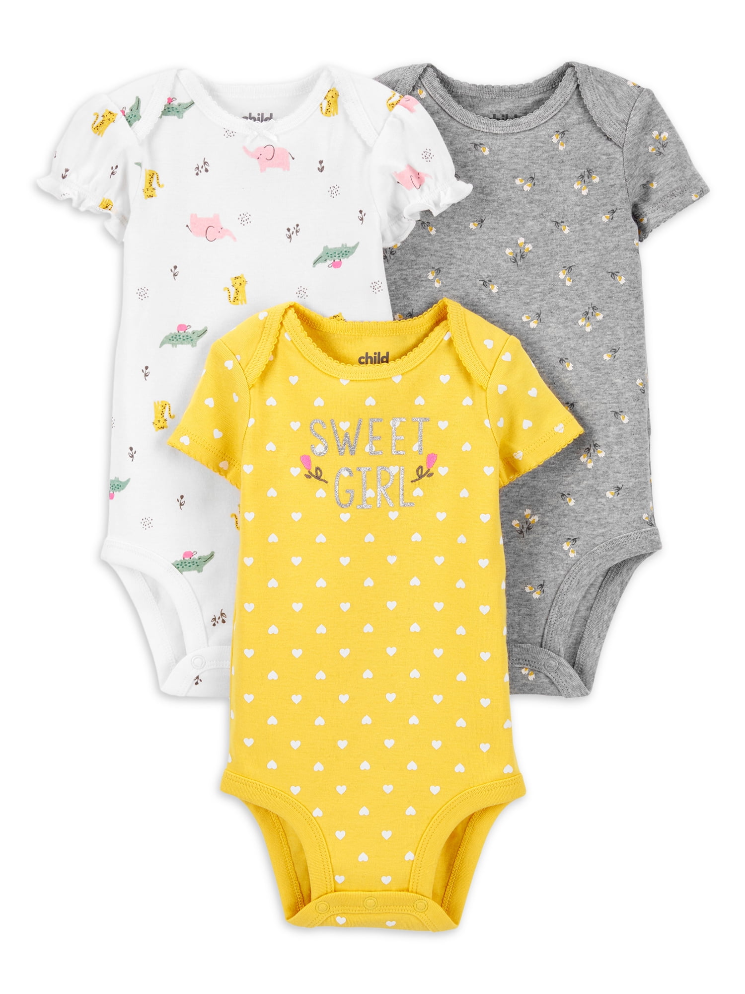 Carter's Child of Mine Baby Girl Short Sleeve Bodysuits, 3-Pack, Preemie-24 Months