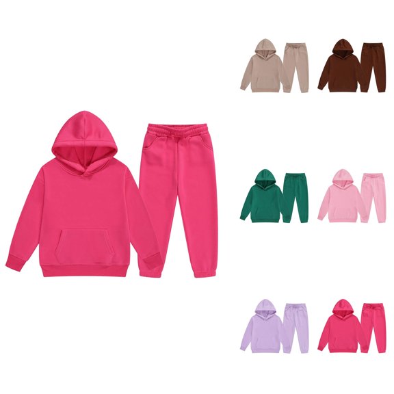 Child's Long Sleeve Hoodie and Sweatpants Set | Solid Color Warm Pullover & Jogger Outfit for Toddler Boys Girls