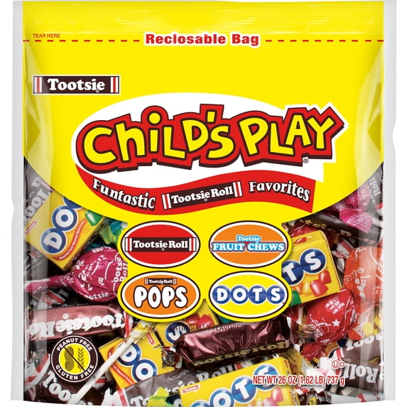 Child's Play, Assorted Candy, 26 oz. Stand Up Pouch. Peanut Free, Gluten Free. Contains Milk and Soy.