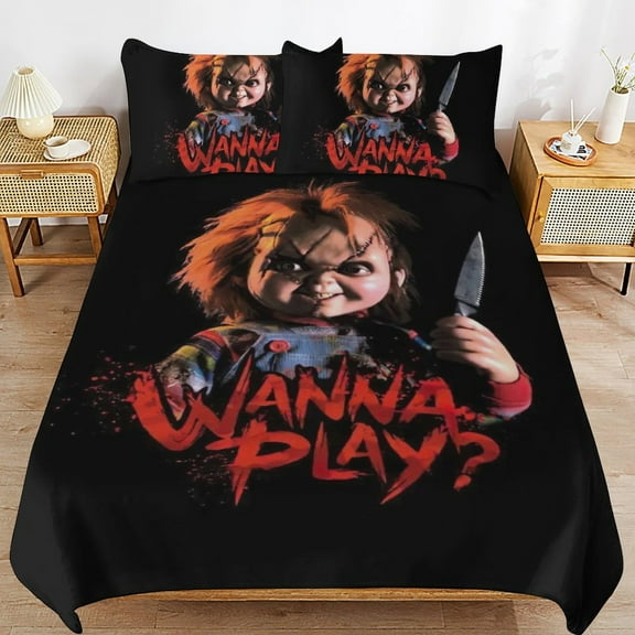 Child's Play Chucky 3 Pcs Bed Sheets Set Breathable Duvet Cover with 2 Pillow Sham Soft All Seasons Bedding Set 86"x70"