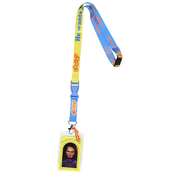 Child's Play Horror Movie Chucky Doll ID Lanyard Badge Holder w Character Card and Chucky Doll Logo Rubber Charm Pendant