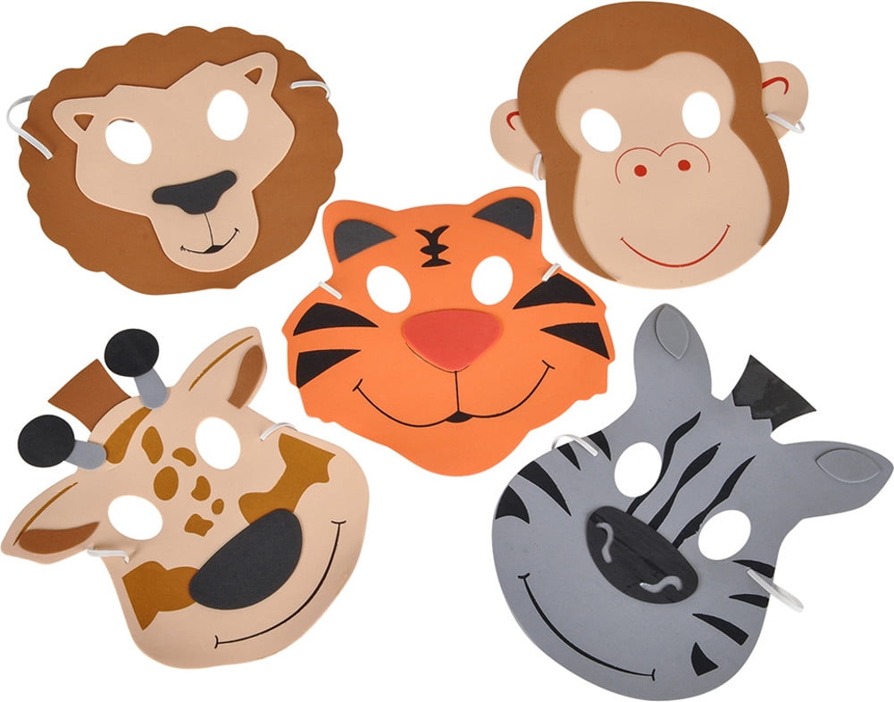 Child's Set of 12 Foam Zoo Animal Party Masks Costume Accessory ...