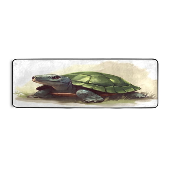 Child's Sketch Turtle 72x24" Runner Rug, Non-Slip Memory Foam Cushion, Anti-Crease for Hallways and Bedrooms