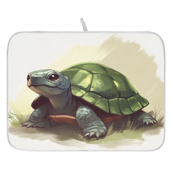 Child's Sketch Turtle Dish Drying Mat for Kitchen, Quick Drying Absorbent Soft Durable 16" x 18"